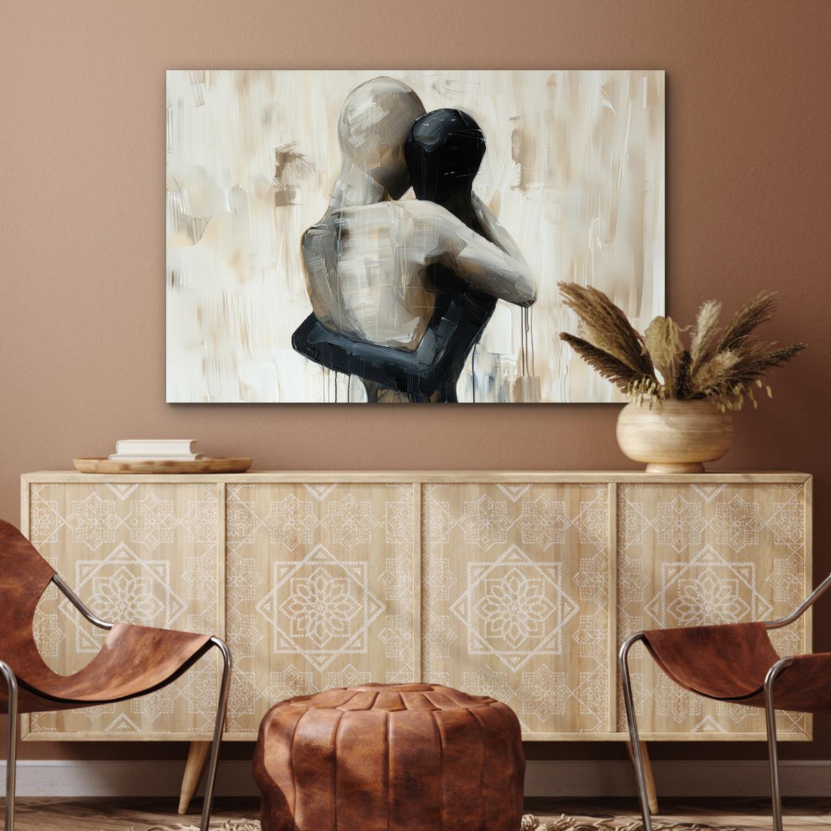 METALLBILD Abstrakt - Liebe - Schwarz und weiß - Modern Deko Groß 120x80 cm - Schwarz, Metall (120/80cm) - MuchoWow