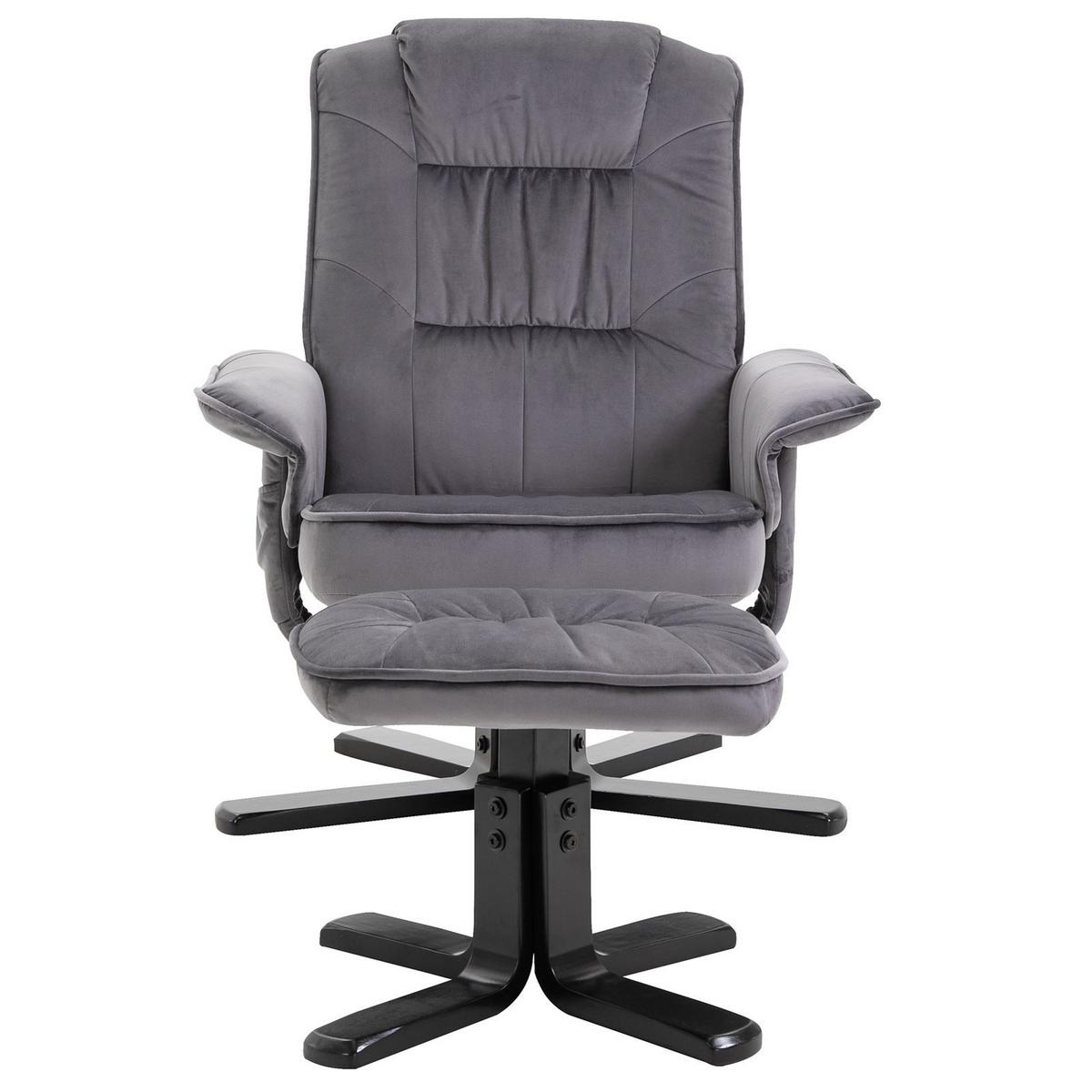 RELAXSESSEL SAMTSTOFF, SET MIT HOCKER CHARLES grau - Grau, Textil (76/87/61cm) - IDIMEX