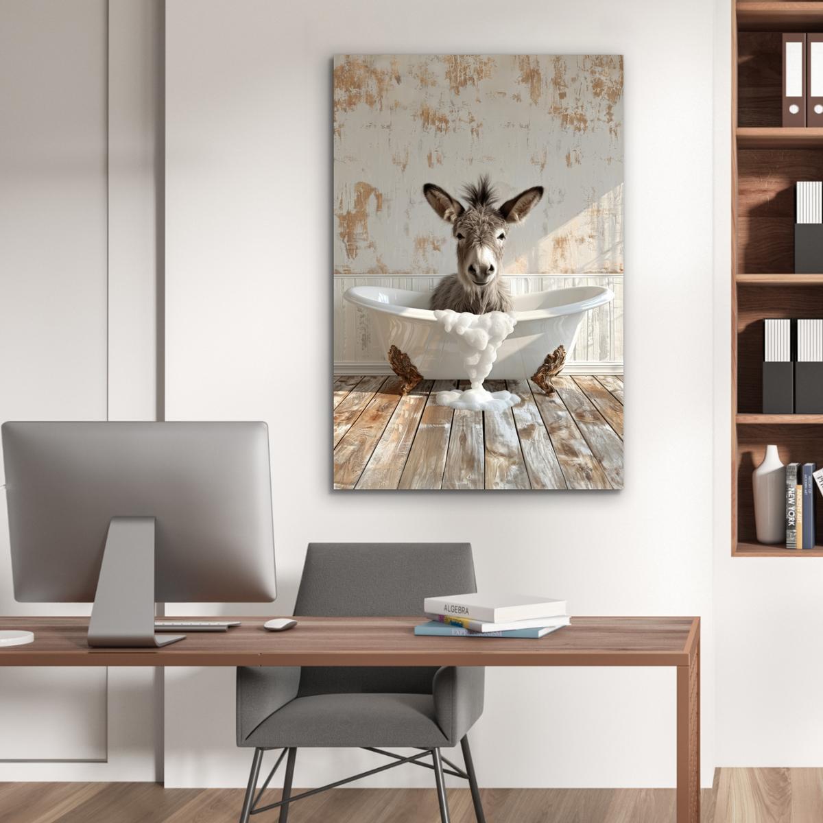 METALLBILD Esel - Tiere - Badewanne - Schaumstoff 80x120 cm - Weiß, Metall (80/120cm) - MuchoWow