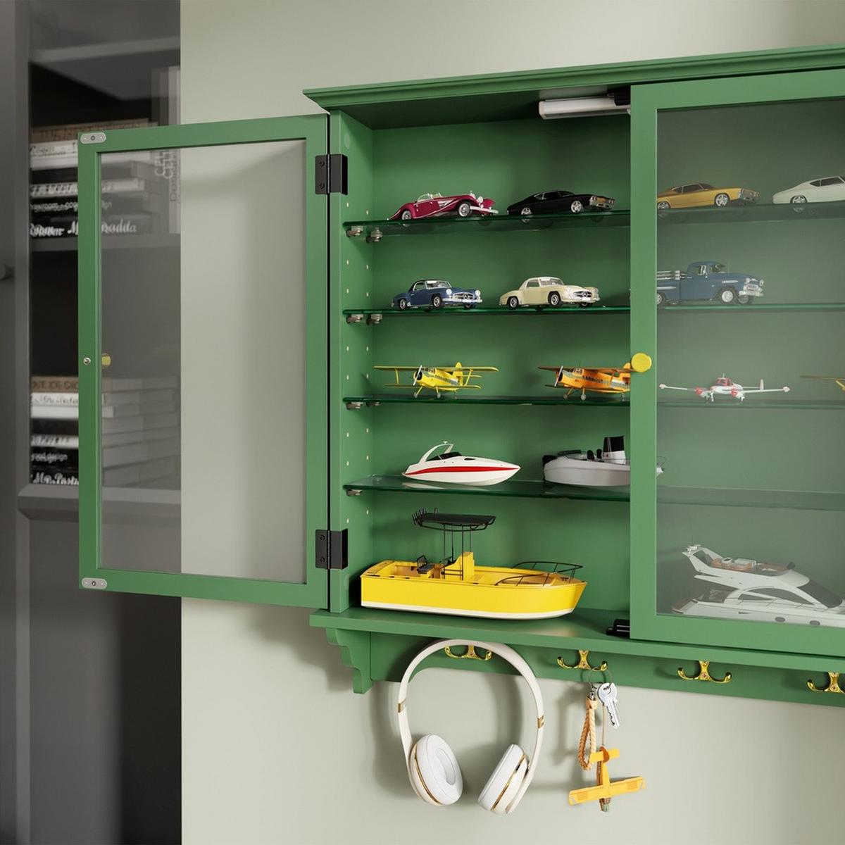 WANDSCHRANK mit Vitrine und Garderobenhaken FSB114-E-SY - Ahornfarben, Fell (68/68.5/13.5cm) - SoBuy