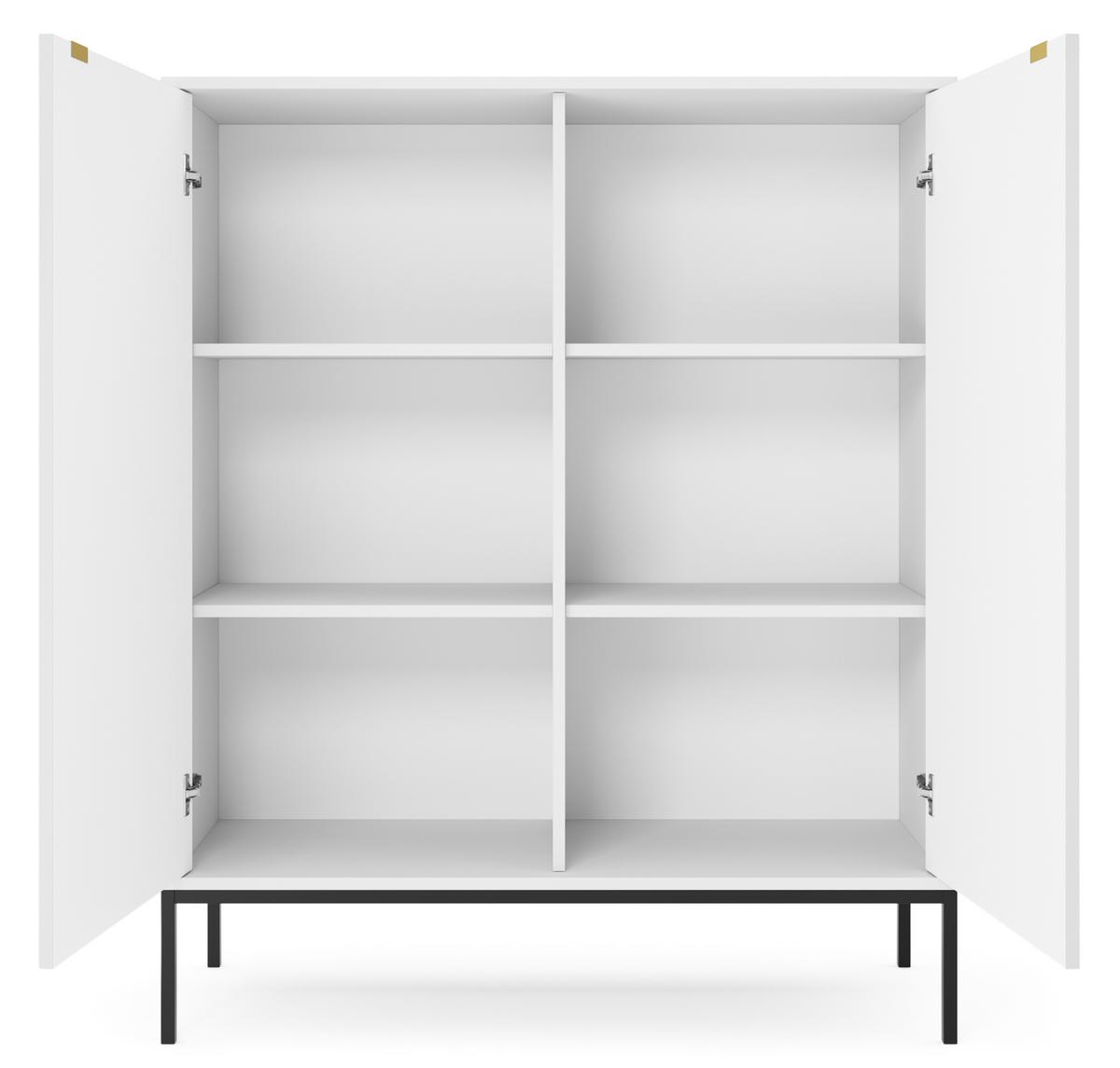 SIDEBOARD Eternas 2T Weiß 104/125/39 cm – schwarze Füße, mit geriffelten Fronten - Schwarz/Weiß, Holzwerkstoff (104/125/39cm) - AX Living