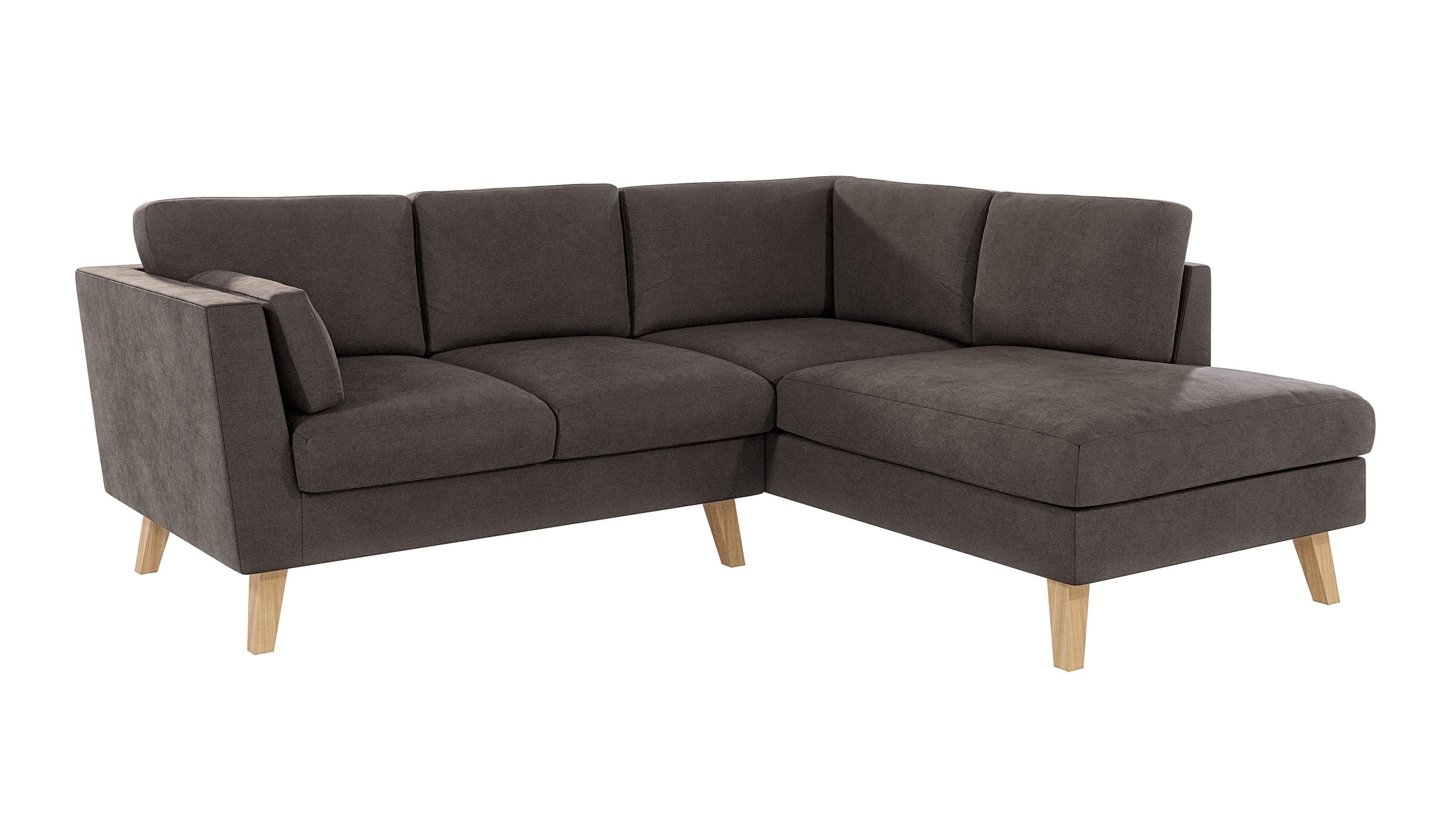 ECKSOFA Mario Braun - Khaki Microfaser - Braun/Naturfarben, Buchenholz/Textil (221/186cm) - S-Style Möbel