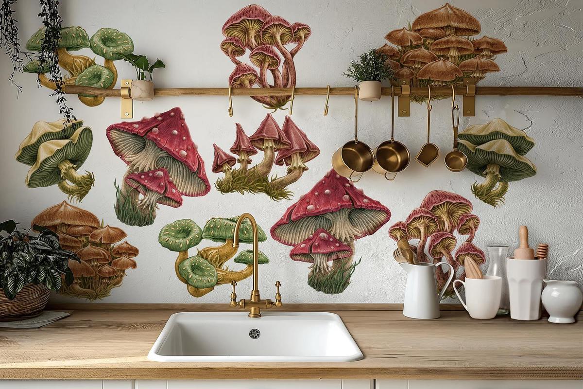 WANDAUFKLEBER 100x48cm - Pilzwiese - Multicolor, Kunststoff (100/48/0.1cm) - Wallfluent