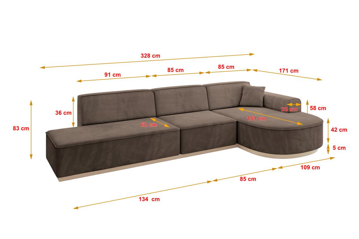 ECKSOFA Ottomane Rechts ARRIO-L2 - 328x171x83 cm Braun - Braun, Holzwerkstoff/Textil (328/171cm) - ALTDECOR