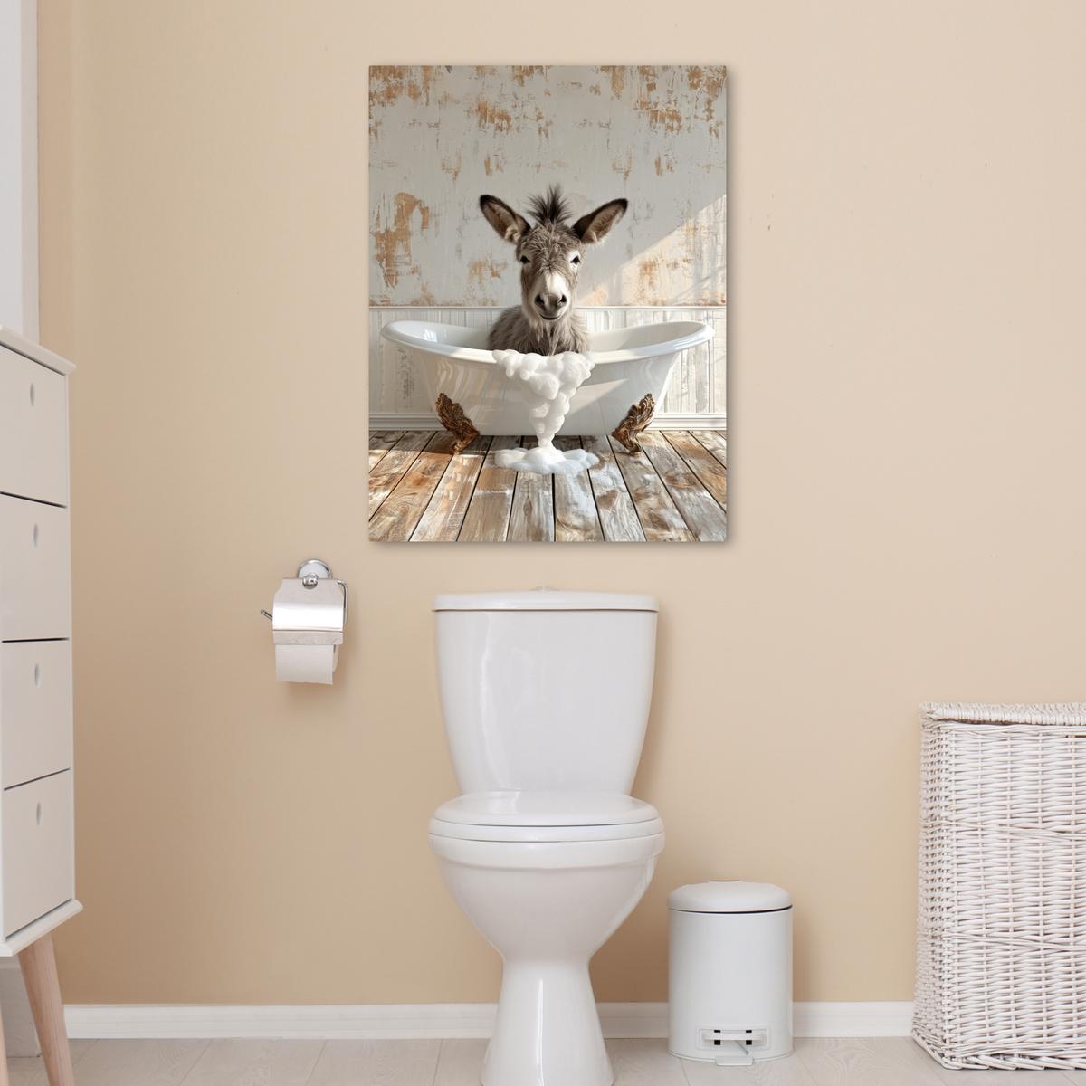 LEINWANDBILD Esel - Tiere - Badewanne - Schaumstoff Wandbild Wohnzimmer 60x80 cm - Weiß, Textil (60/80cm) - MuchoWow