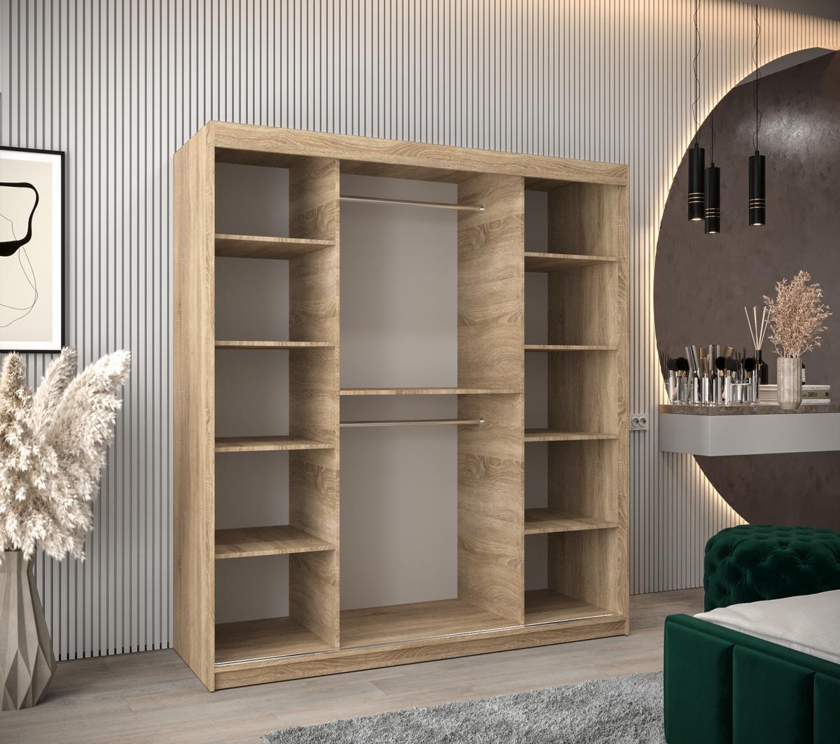 SCHWEBETÜRENSCHRANK 200/180/62 2-türig - Silberfarben/Schwarz, Holz/Kunststoff (180/200/62cm) - MÖBEL KRYSPOL