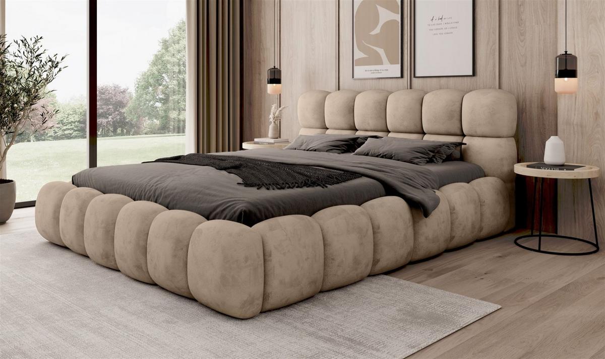 POLSTERBETT Aurelia Komplettset - Beige, Holzwerkstoff/Textil (180/200cm) - Fun Möbel