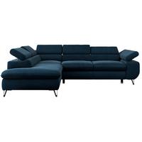 ECKSOFA PETER L Dunkelblau Velvet - Links Seite - Schwarz/Dunkelblau, Textil/Metall (208/273cm) - MKS