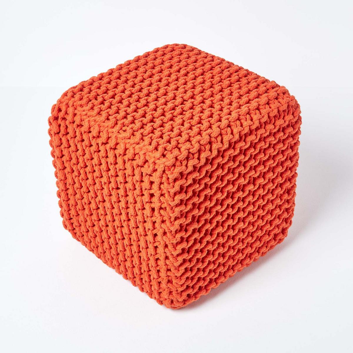 STRICK-POUF orange, Sitzwürfel 35/35/35 cm - Orange, Textil (35/35/35cm) - Homescapes
