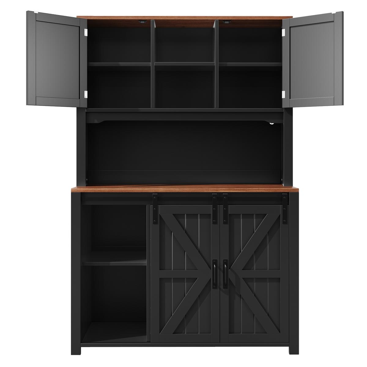 HIGHBOARD in Schwarz mit LED & Schiebetüren - Dunkelblau, Holzwerkstoff (115/175/40cm) - Urban Meuble