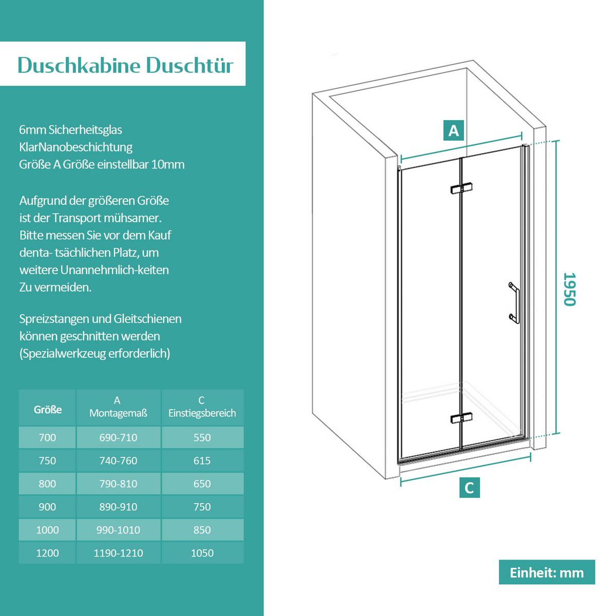 DUSCHKABINE für Nische Drehfalttür Profil Chrom Klarglas 75/195 cm - Chromfarben, Glas (75/195cm) - EMKE