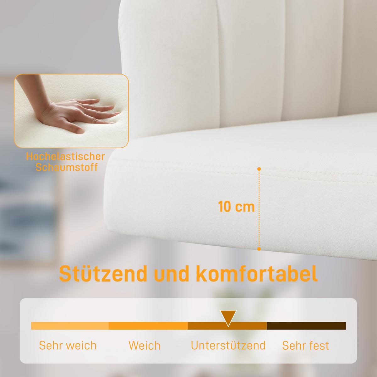 SCHREIBTISCHSTUHL Stoff in Samtoptik Cremeweiß - Goldfarben/Creme, Textil/Metall (60/92.5/61cm) - HOMCOM