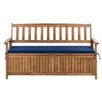 GARTENBANK mit Auflage 160 cm mit Stauraum Akazienholz Blau Sovana - Blau/Braun, Holz (160/91/60cm) - Beliani