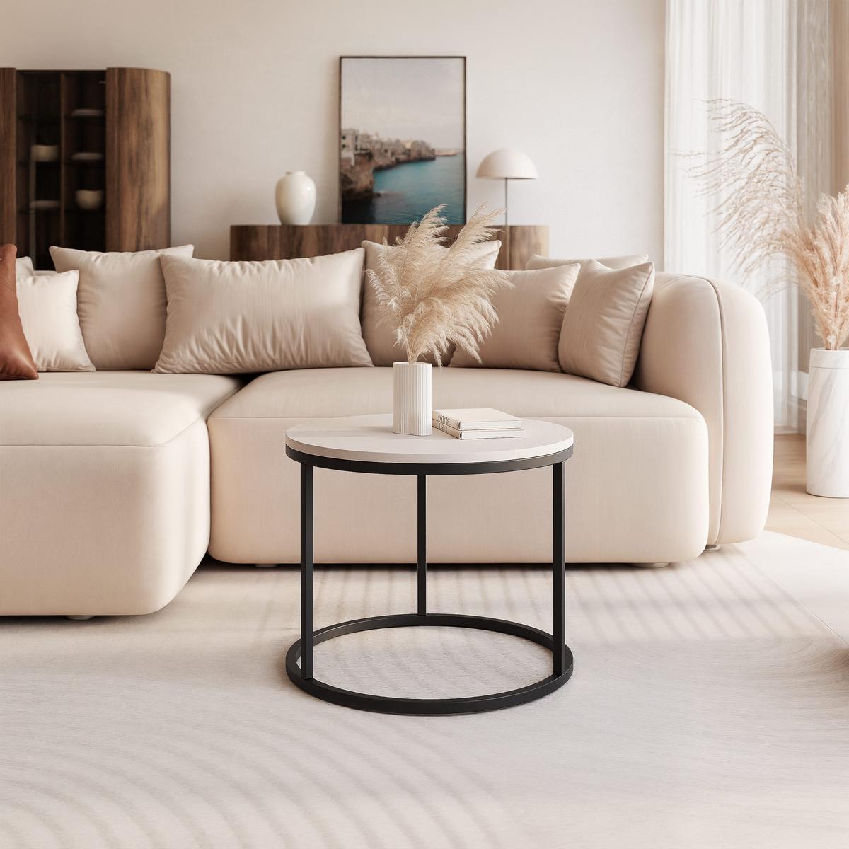 COUCHTISCH 50 cm rund Kaschmir, Schwarz Gestell - Beige, Holzwerkstoff (50/50/42cm) - Idohome