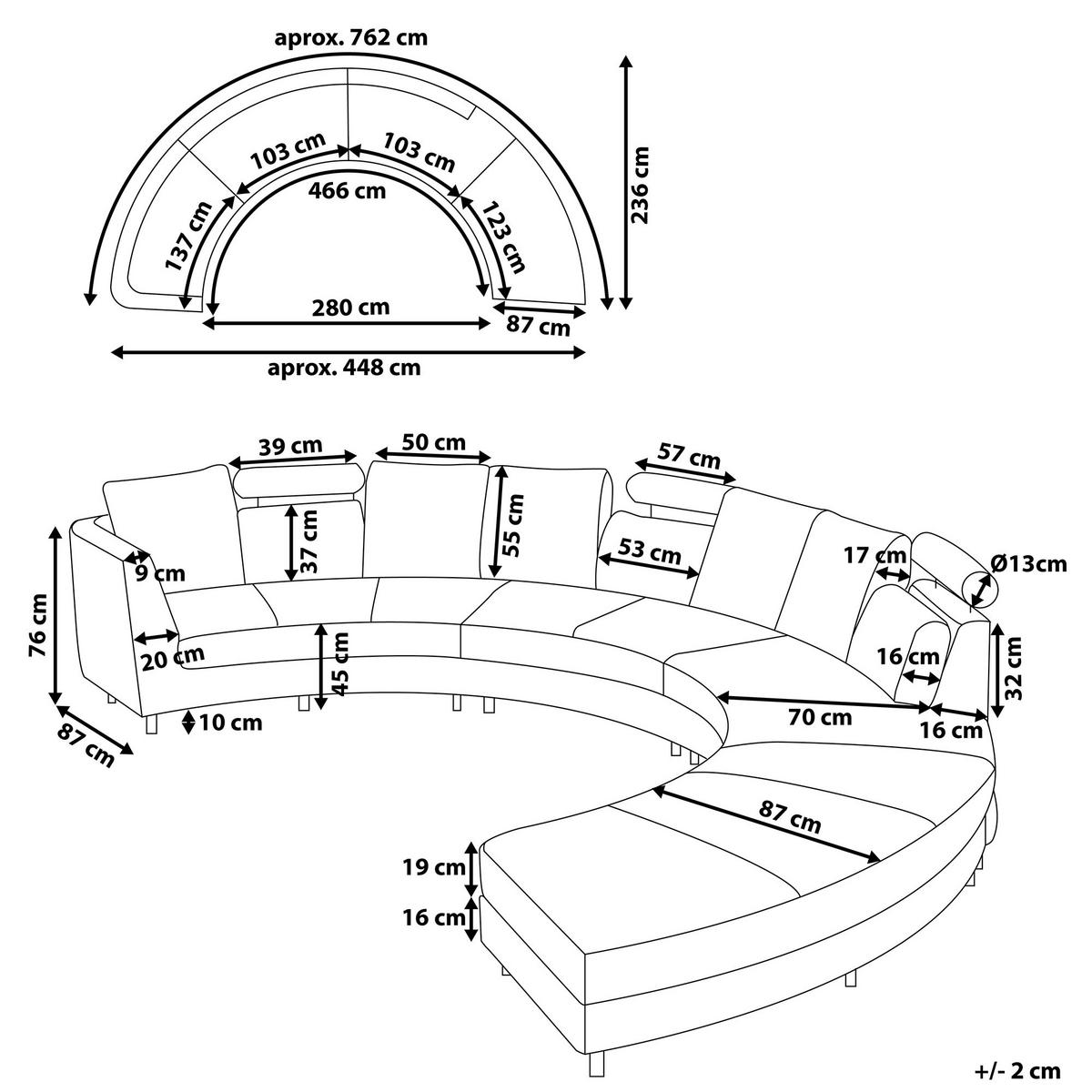 7-SITZER-SOFA mit Ottomane Echtleder, Kunstleder Braun Rotunde - Braun, Leder/Textil (448/76/236cm) - Beliani