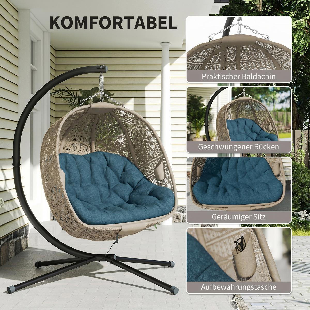 HÄNGESESSEL, Stahl, Polyester, Schwarz - Multicolor, Metall (126/172/132cm) - Outsunny