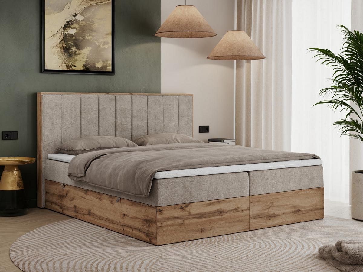 BOXBETT BELLISSIMO 140/200 Beige Struktur - H3 - Beige, Holz/Textil (140/200cm) - MKS