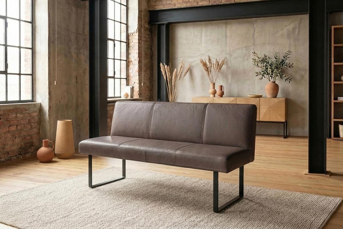 ESSZIMMERBANK ELEEN Dunkelbraun Leder - Dunkelbraun, Leder (163/85/69cm) - KAWOLA