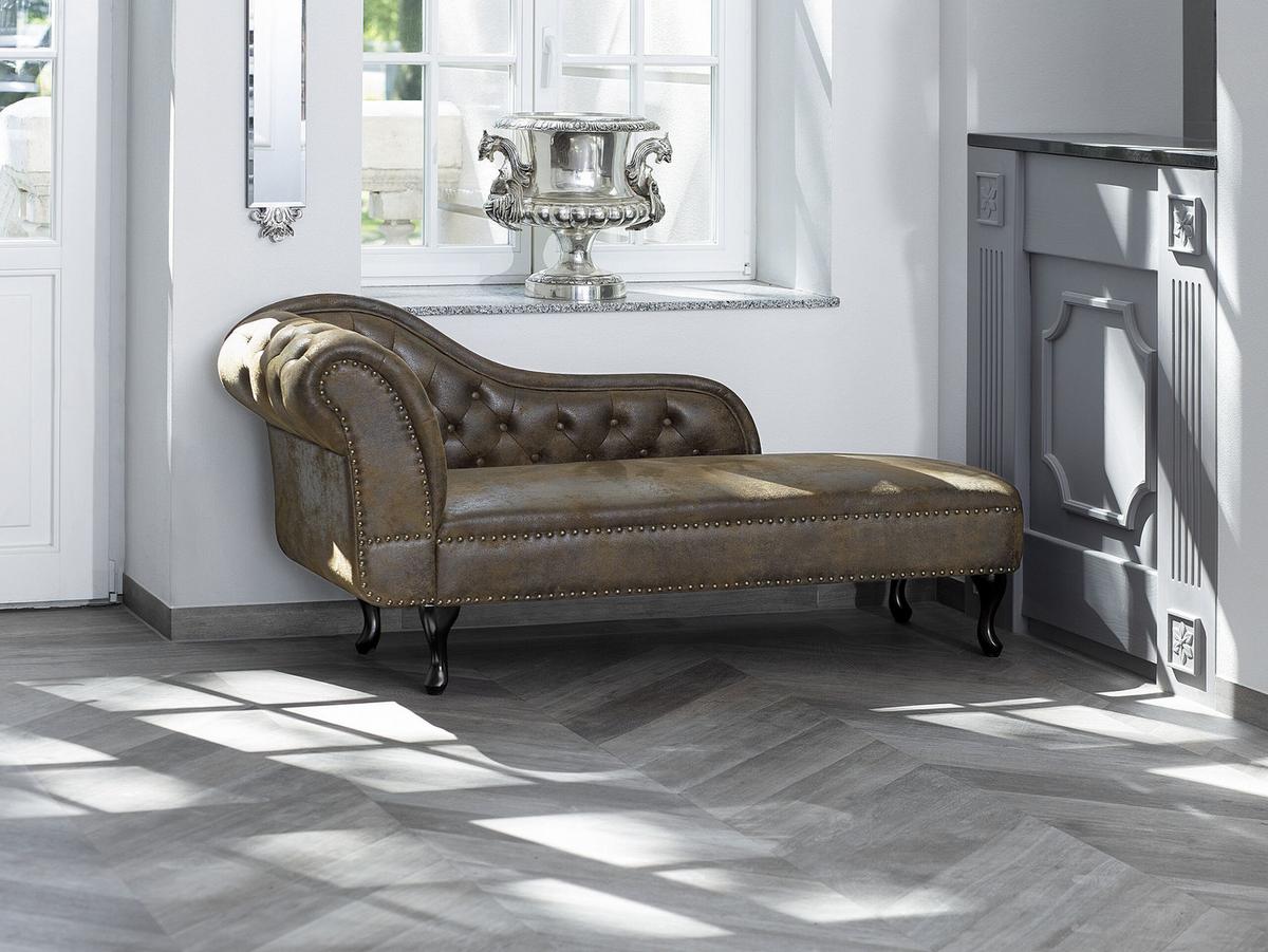 CHAISELONGUE Kunstwildleder braun linksseitig Nimes - Schwarz/Braun, Kunststoff (170/79/61cm) - Beliani