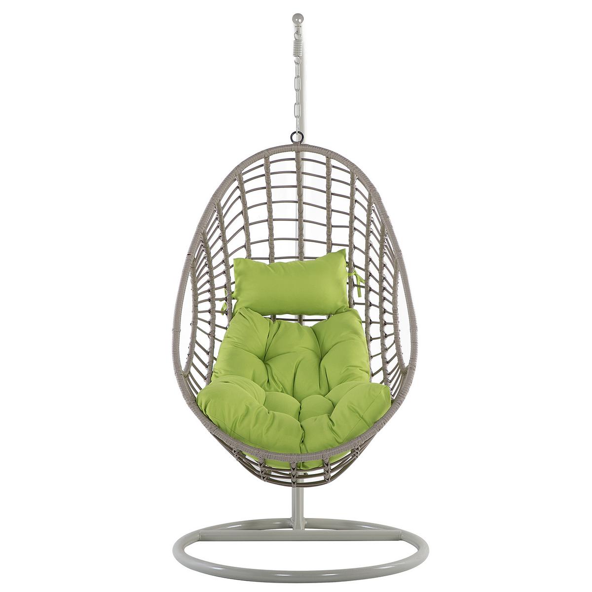 HÄNGESESSEL mit Gestell PE Rattan taupe 96 cm Arpino - Taupe/Grün, Kunststoff (96/200/96cm) - Beliani