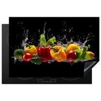 HERDABDECKPLATTE Paprika - Wasser - Gemüse - Schwarz Ceranfeldabdeckung 78x52 cm - Multicolor, Kunststoff (78/52/0.2cm) - MuchoWow