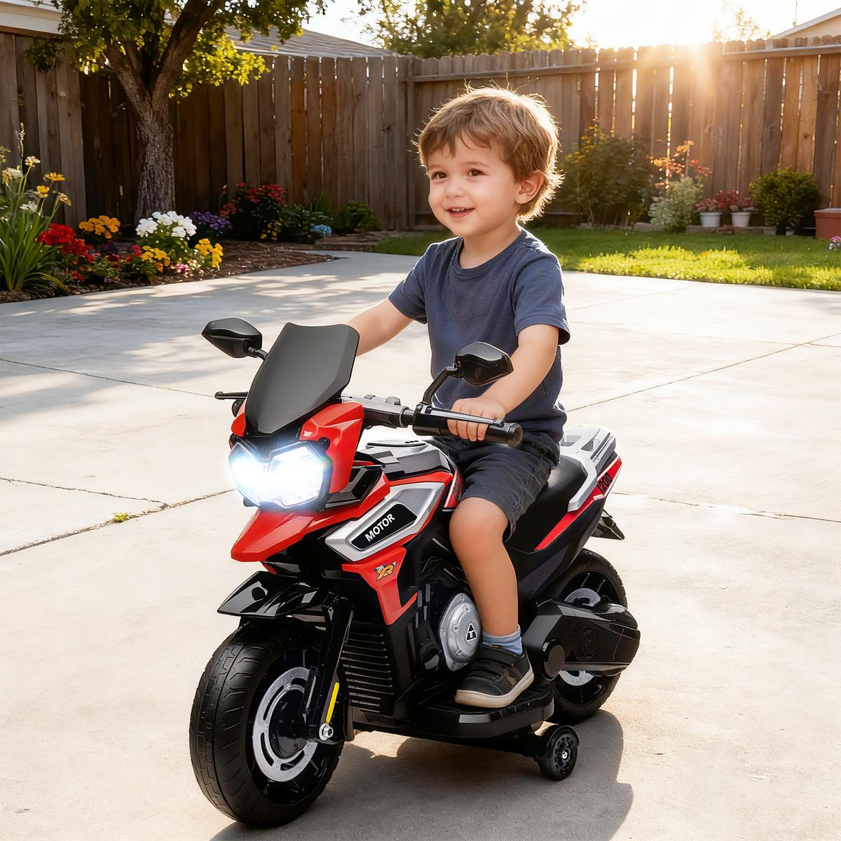 ELEKTRO-MOTORRAD mit 2 Hilfsrädern 6V, Rot - Rot, Kunststoff (85.5/44.5/56cm) - AIYAPLAY
