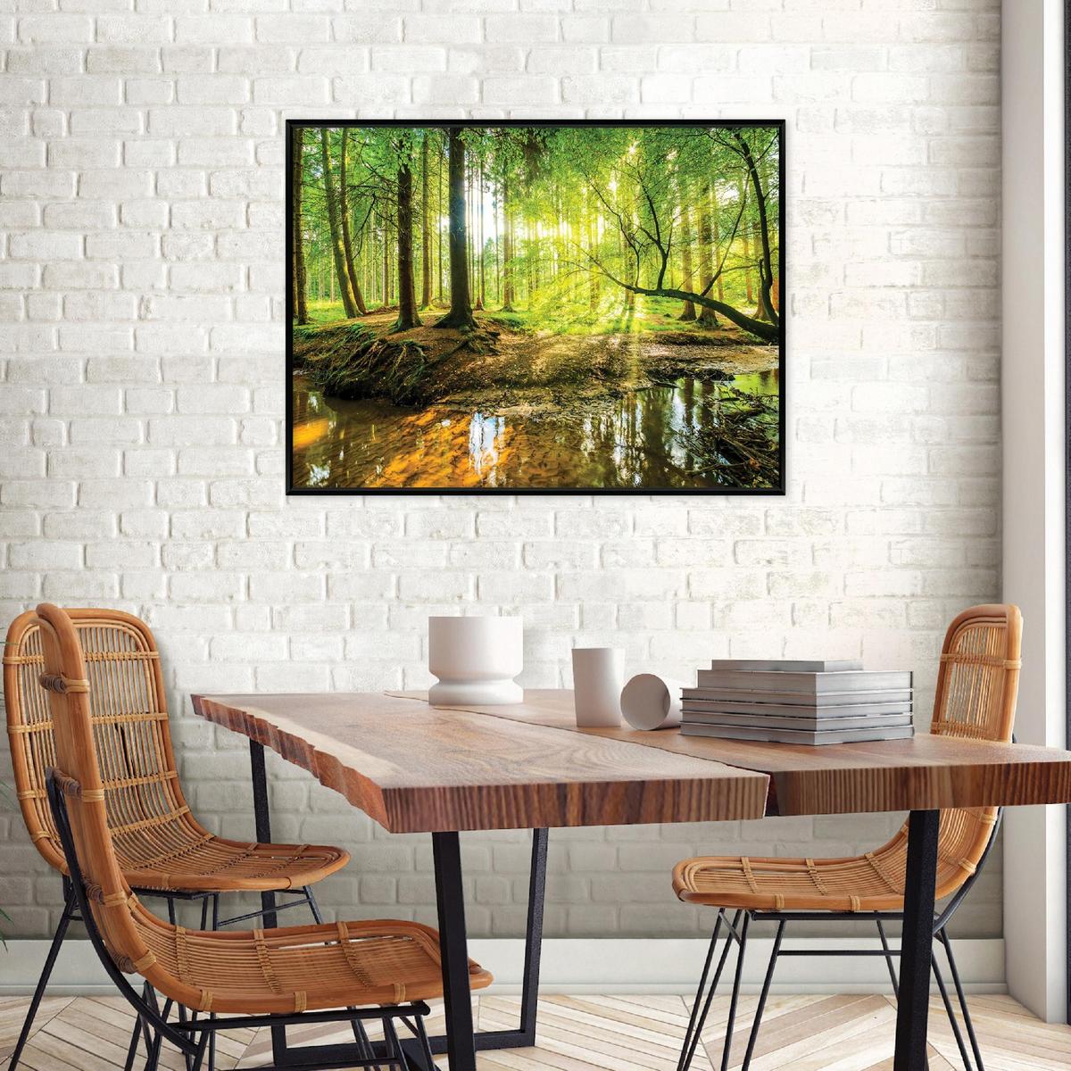 BILDER mit Rahmen Wald Bäume Grün 100x70 cm - Multicolor, Holzwerkstoff (100/70cm) - Wallarena