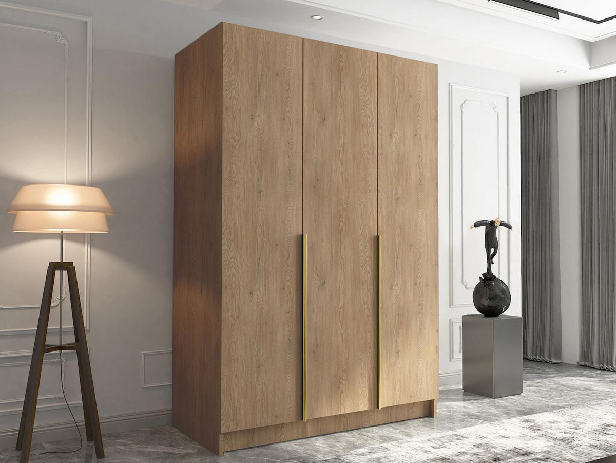 KLEIDERSCHRANK Calia I - Eichefarben/Goldfarben, Holzwerkstoff/Metall (150/215/58cm) - MIRJAN24