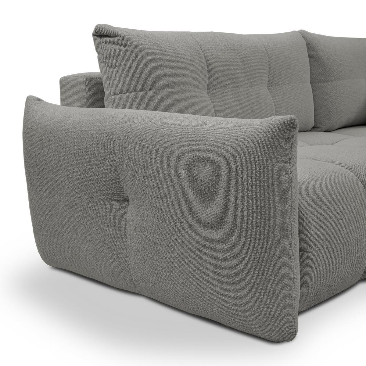 ECKSOFA MODA E Grau Geflochtener Stoff mit Schlaffunktion - Grau, Holz (257/177cm) - MASSENO