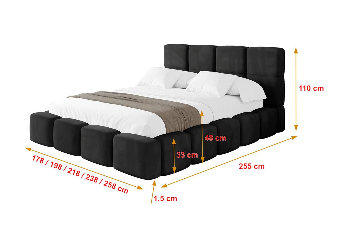 POLSTERBETT mit Bettkasten und Lattenrost, Bett mit Kopfteil, Boxbett ohne Matratze, Doppelbett mit Stauraum - NATA 120x200 Schwarz - Schwarz Hochglanz, Holzwerkstoff/Textil (120/200cm) - ALTDECOR