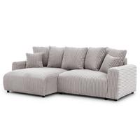 ECKSOFA Calma mit Schlaffunktion und Bettkasten im Bumpy-Design aus weichem Hellgrau Plüschcord - Ottomane links - Hellgrau/Schwarz, Holz/Kunststoff (239/140cm) - S-Style