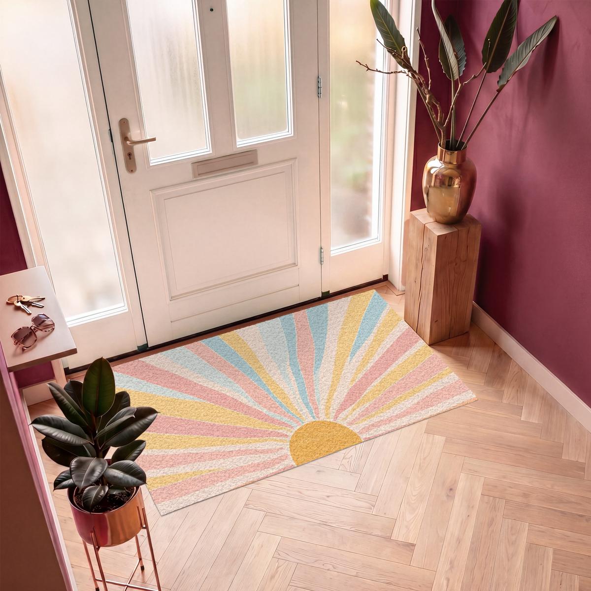 FUSSMATTE Illustration - Sonne - Pastellfarben Sauberlaufmatte 150x90 cm - Hellrosa, Kunststoff (150/0.4cm) - MuchoWow