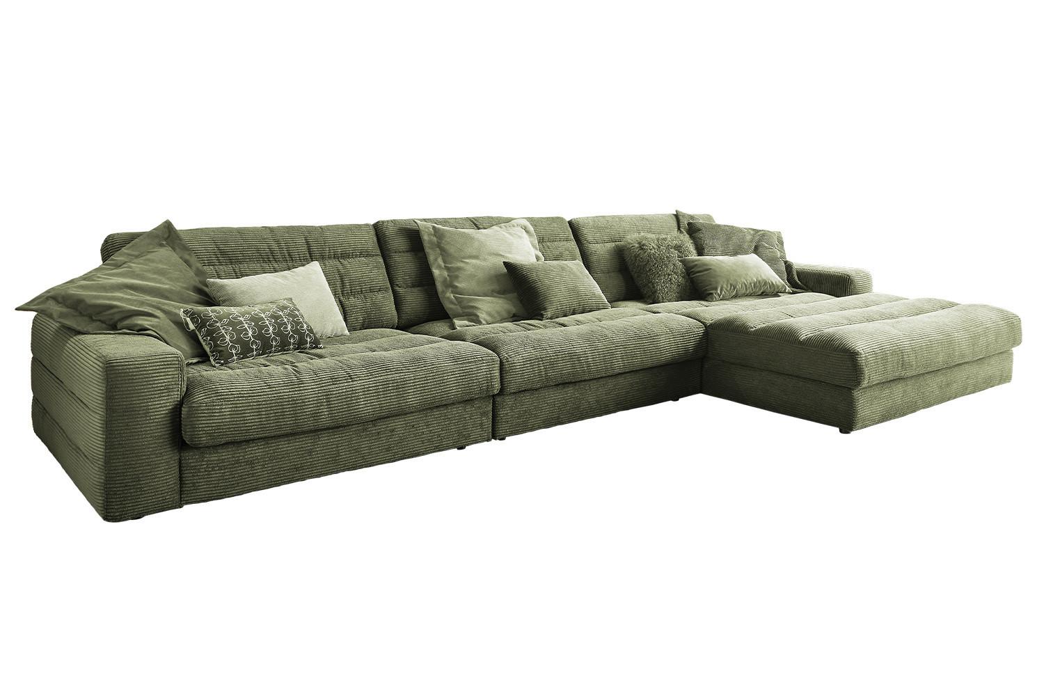 ECKSOFA XL LANA Grün Cord - Schwarz/Olivgrün, Textil (416/205cm) - KAWOLA
