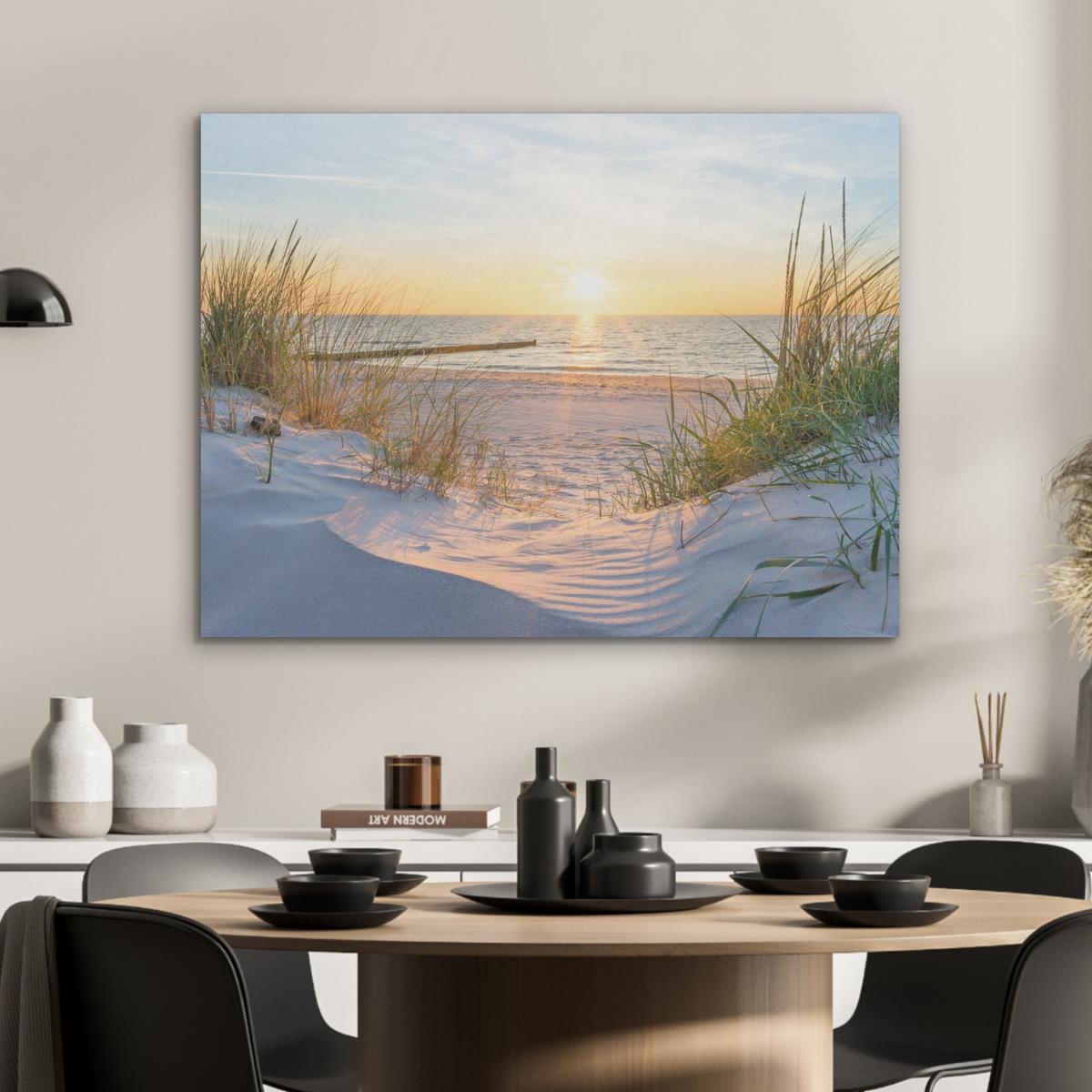 AKUSTIKBILD Strand - Sonne - Düne - Gras - Sand - Horizont Gemälde 80x60 cm - Hellblau, Kunststoff (80/60/0.9cm) - MuchoWow