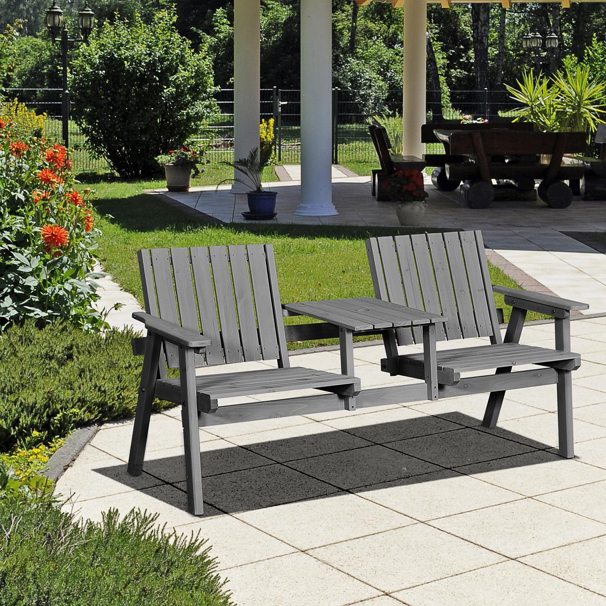 GARTENBANK, mit Tisch, 2 Stühle, 152 x 70 x 83 cm, Massivholz, Grau - Grau, Holz (70/83/152cm) - Outsunny