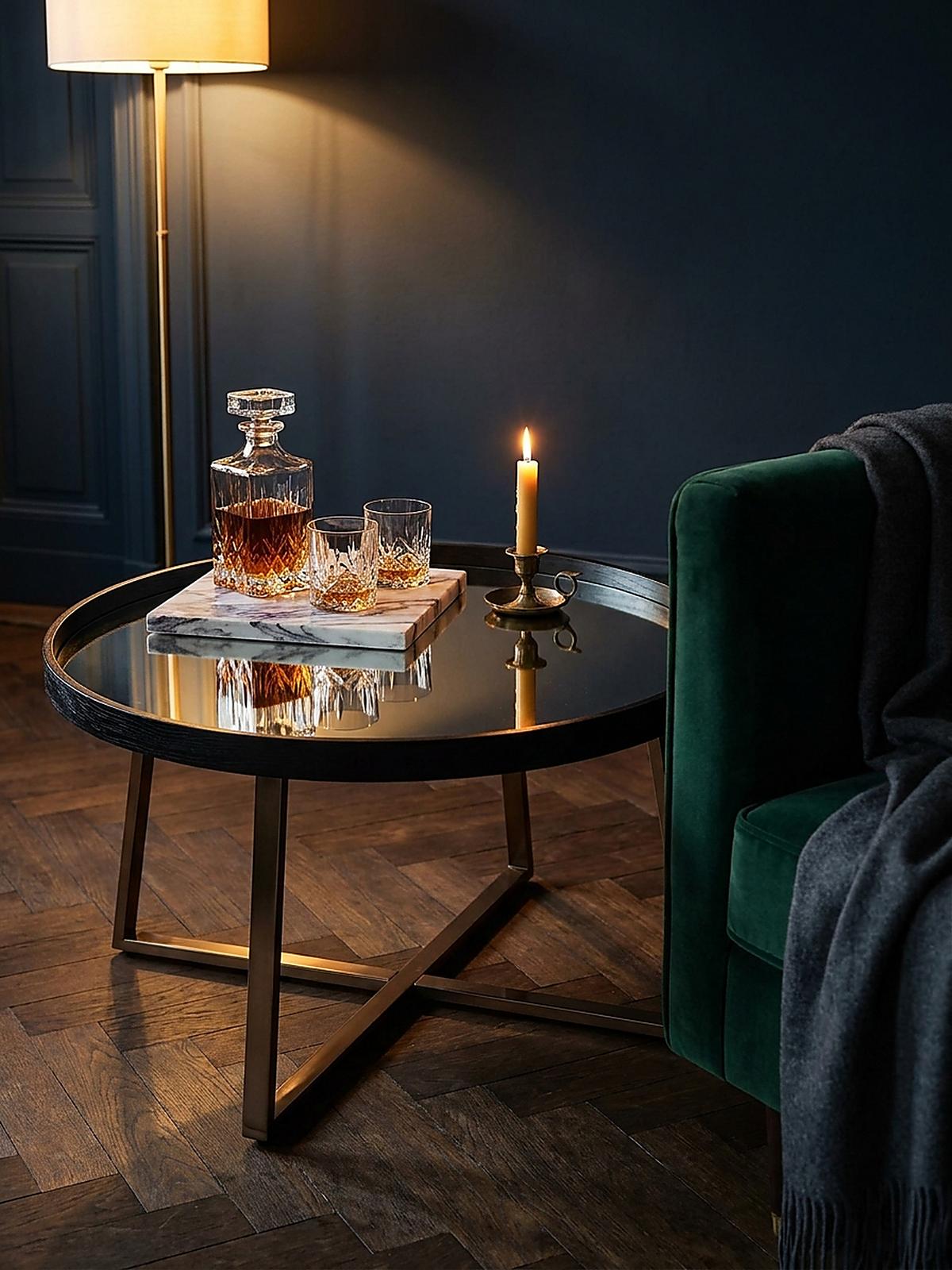 COUCHTISCH Rund in Gold, Material aus Metall und Glas, 78x42,5 cm - Goldfarben/Schwarz, Glas/Metall (78/78/42cm) - KADIMA DESIGN
