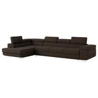 ECKSOFA VICENTE Braun Velours-Stoff mit Schlaffunktion - Braun, Holz (346/202cm) - MASSENO