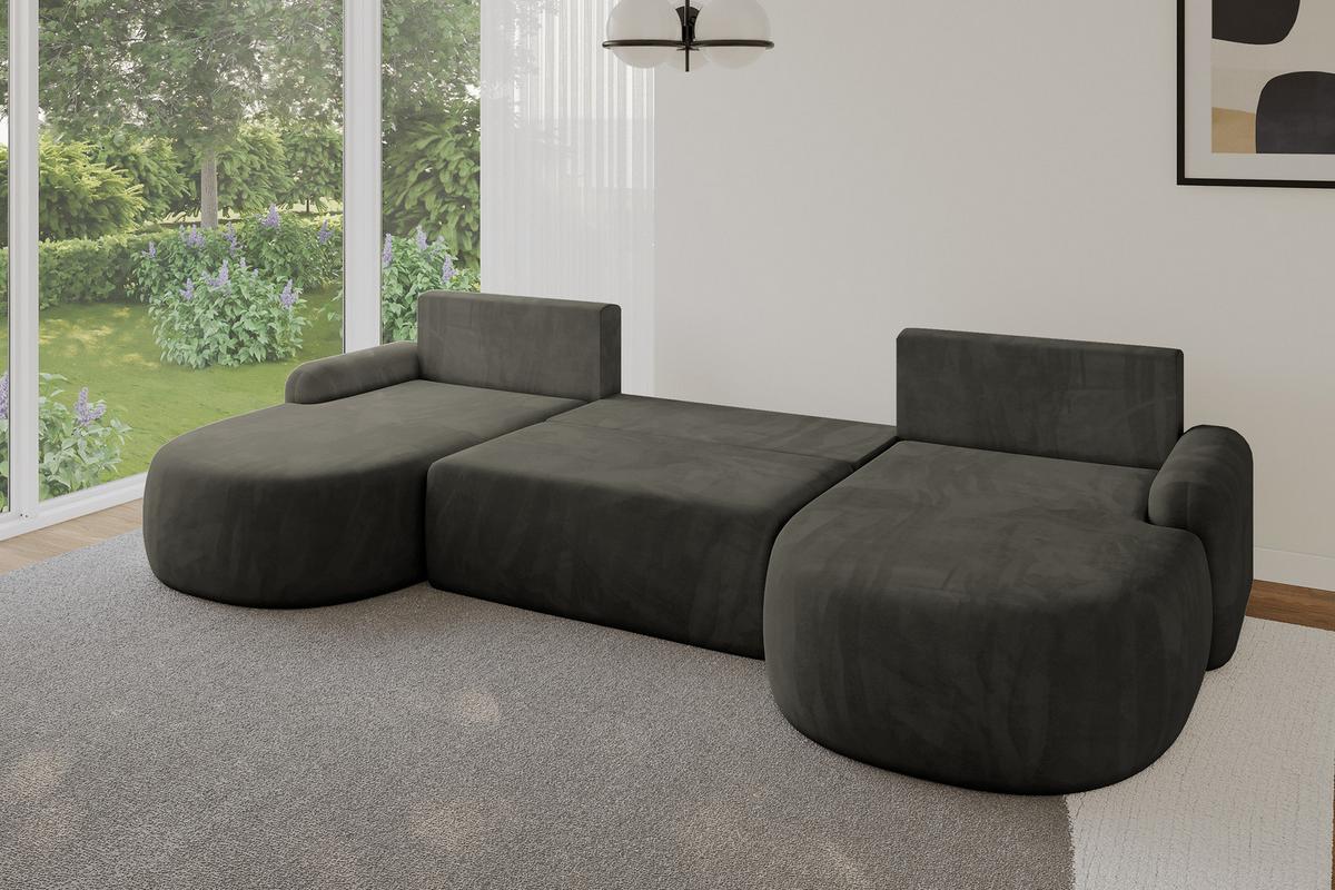 WOHNLANDSCHAFT mit Schlaffunktion und Bettkasten LIRA-U - 335x172x89 Schwarz - Schwarz Hochglanz, Holzwerkstoff/Textil (335/89/172cm) - ALTDECOR