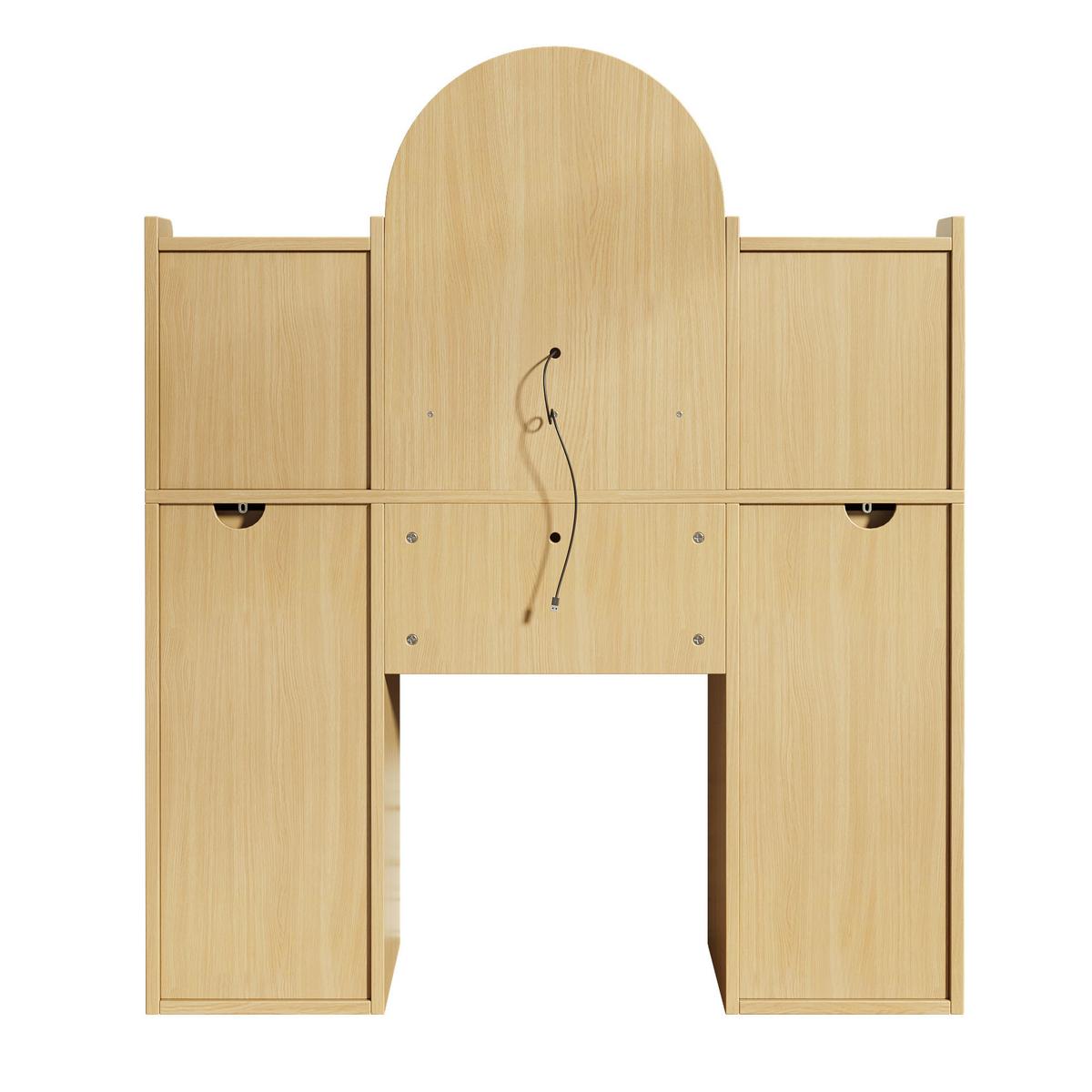 SCHMINKTISCH holzoptik mit LED-Spiegel & Glasvitrinen - Naturfarben, Holzwerkstoff (120/139.5/40cm) - Urban Meuble