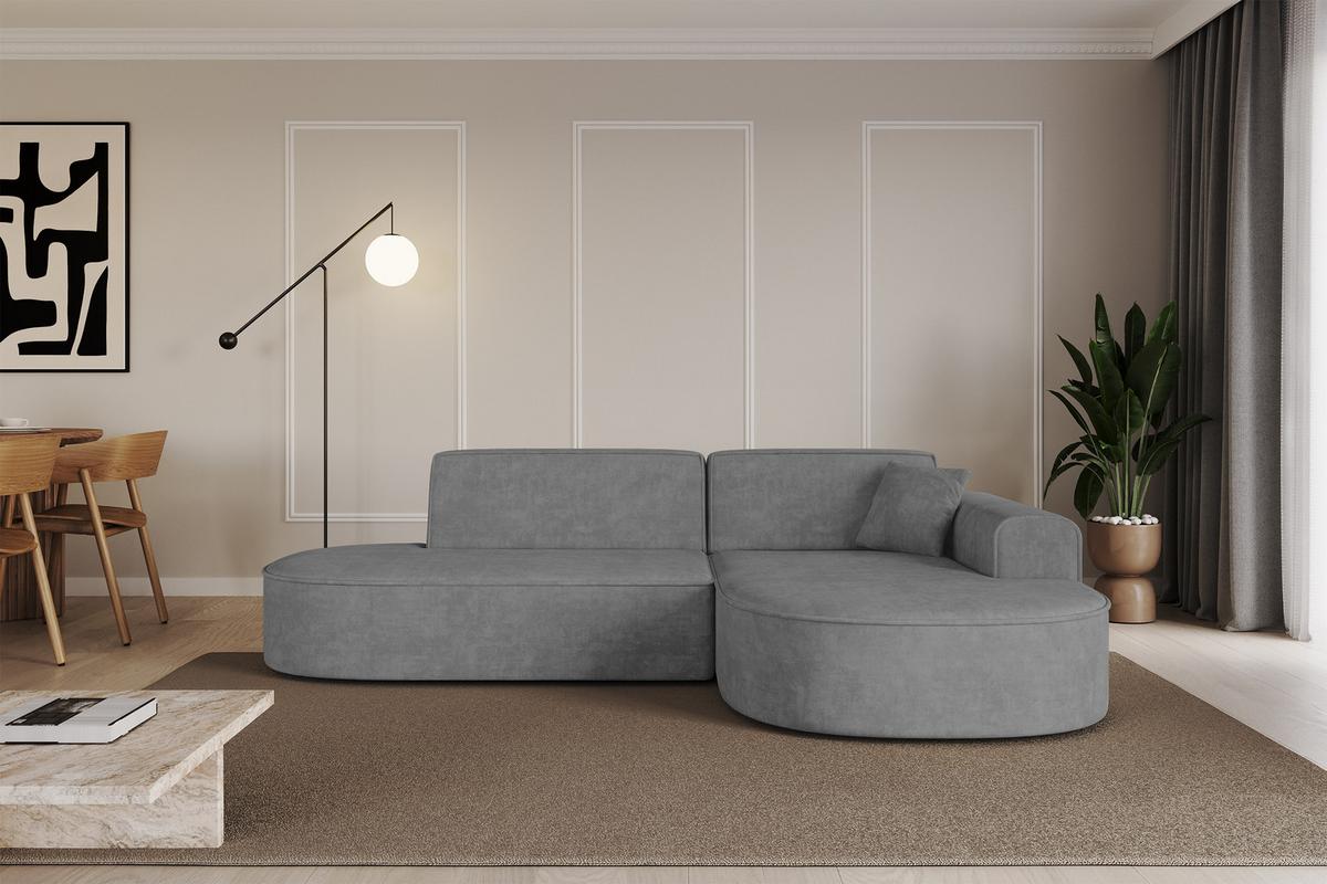 ECKSOFA Ottomane Rechts MARI-L1 - 243x171x79 cm Grau Velours - Schwarz/Grau, Holzwerkstoff/Kunststoff (171/243cm) - ALTDECOR