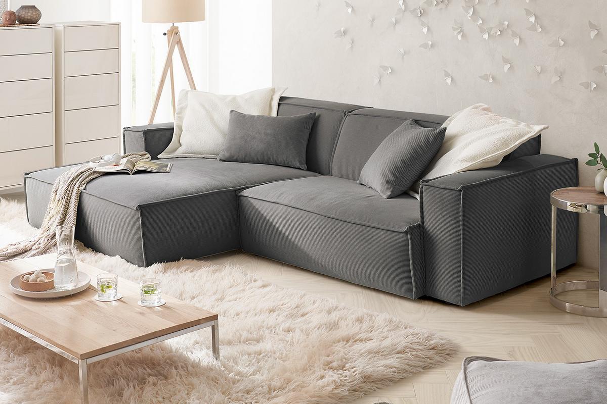 ECKSOFA SAMU Anthrazit Cord - Anthrazit/Schwarz, Textil (276/168cm) - KAWOLA