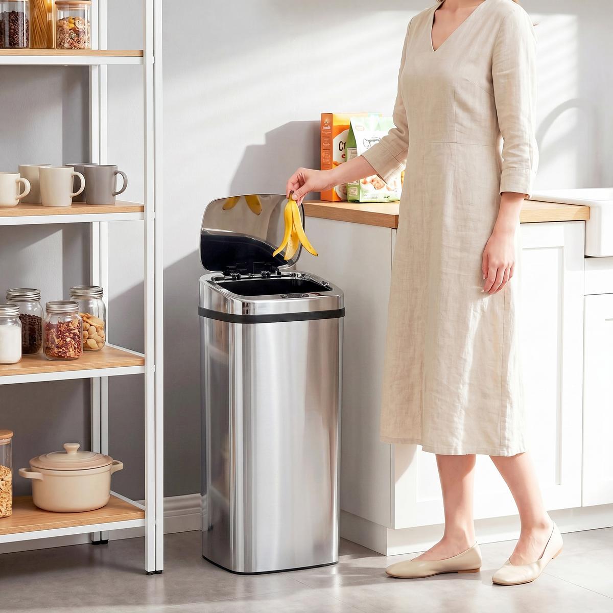 AUTOMATIK Mülleimer Abfalleimer mit Sensor Küche Edelstahl viereckig 50L - Silberfarben, Metall (25/84/33cm) - HOMCOM