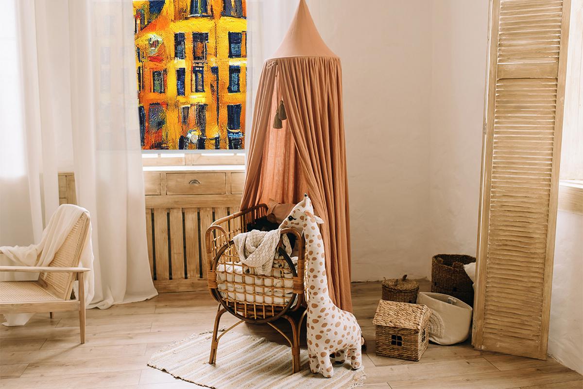 INNENROLLO - Fensterrollo - Rollo - 80x180 cm - Gemalte Stadt - Dunkelblau, Kunststoff (80/180/0.5cm) - TULUP