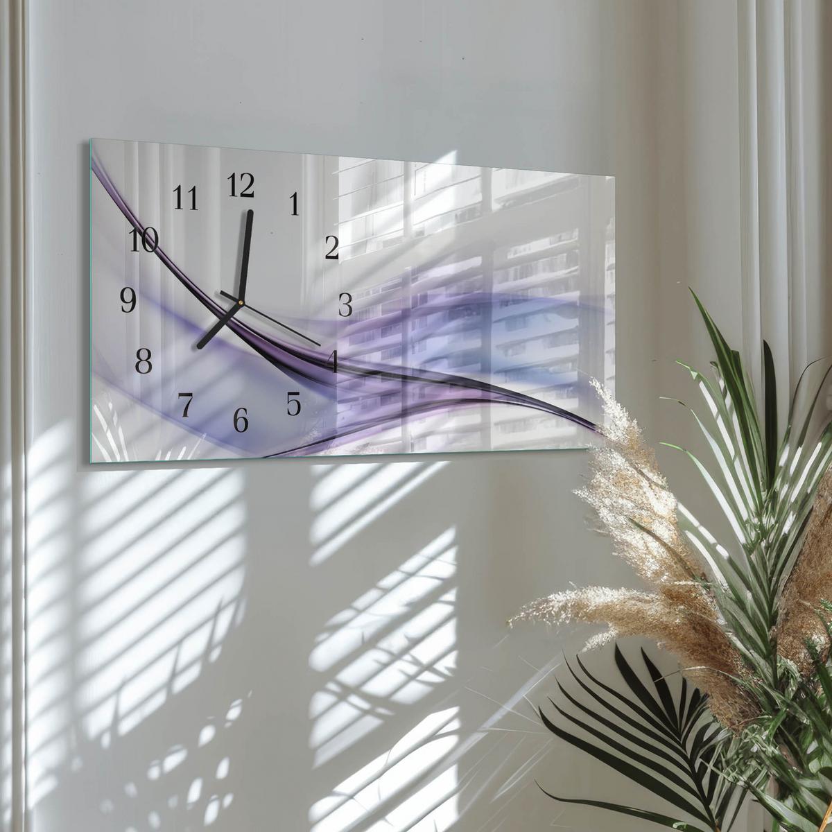 WANDUHR aus Glas 60x30 cm - Farbwellen - Lila, Glas (60/30/0.4cm) - TULUP
