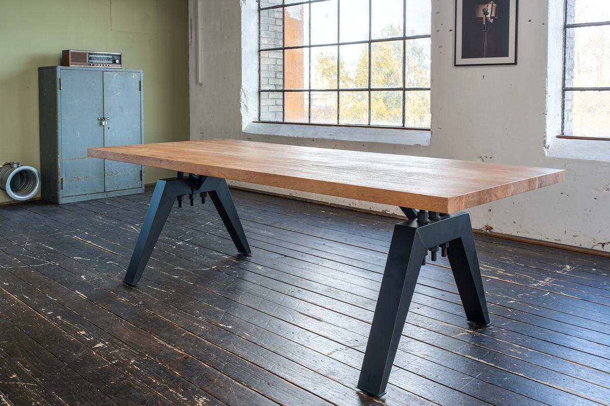 ESSTISCH MIT GERADER KANTE REY Braun Akazie - Schwarz/Braun, Holz/Metall (100/260/78cm) - KAWOLA