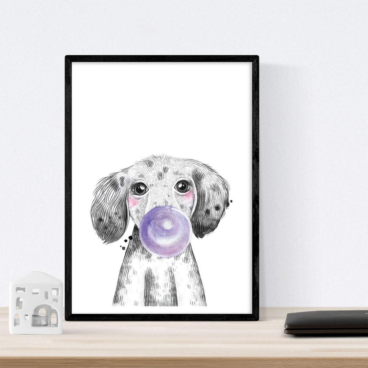 POSTER Set Mit 6 Tiere Babys Mit Kaugummi Hirschschwein Elefant Zorro Bär Hund A4 Schwarzer Rahmen - Schwarz, Papier (29/3cm) - Nacnic