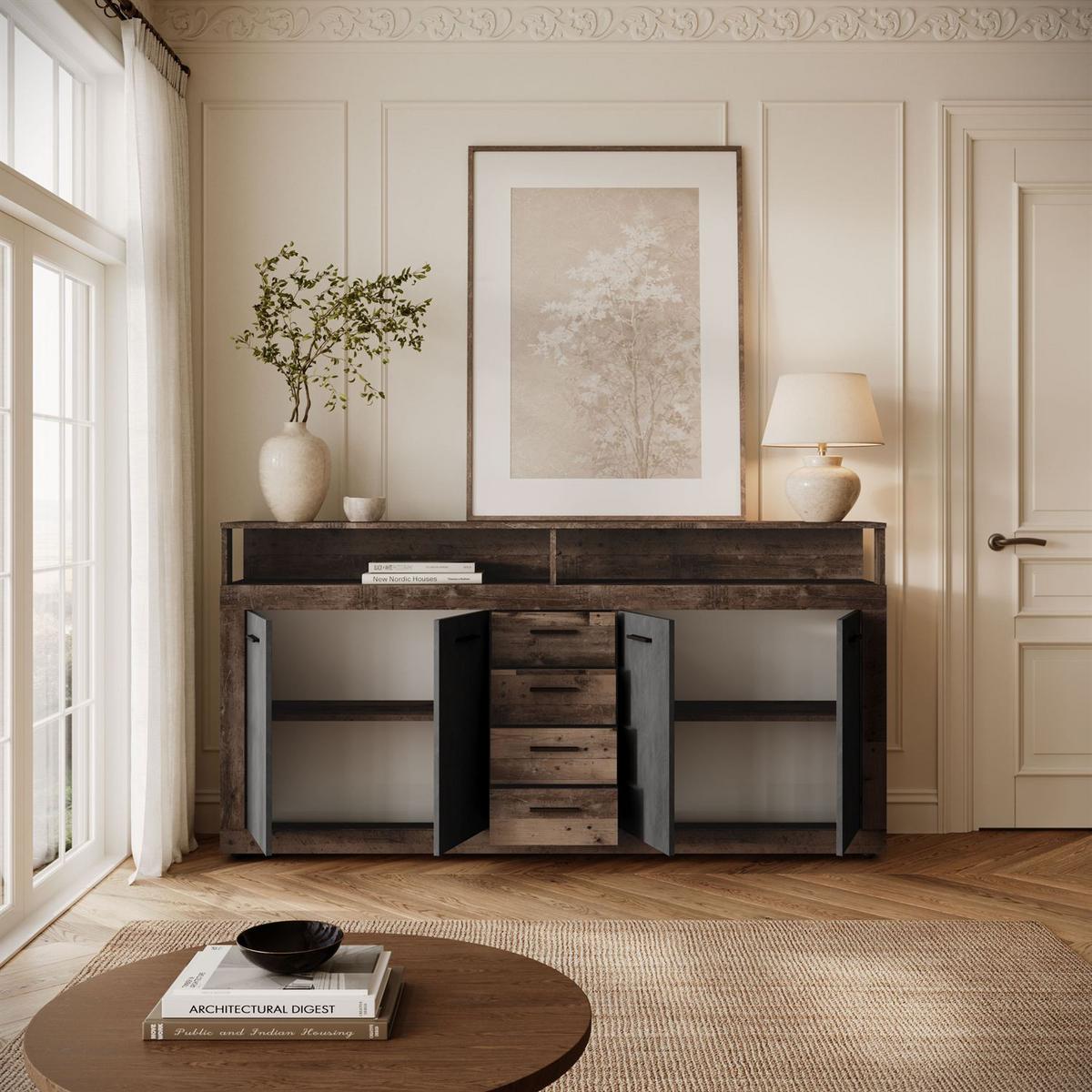 KOMMODE ROMANO mit Schubladen - Taupe/Dunkelbraun, Holzwerkstoff (190/96/32cm) - Lookway