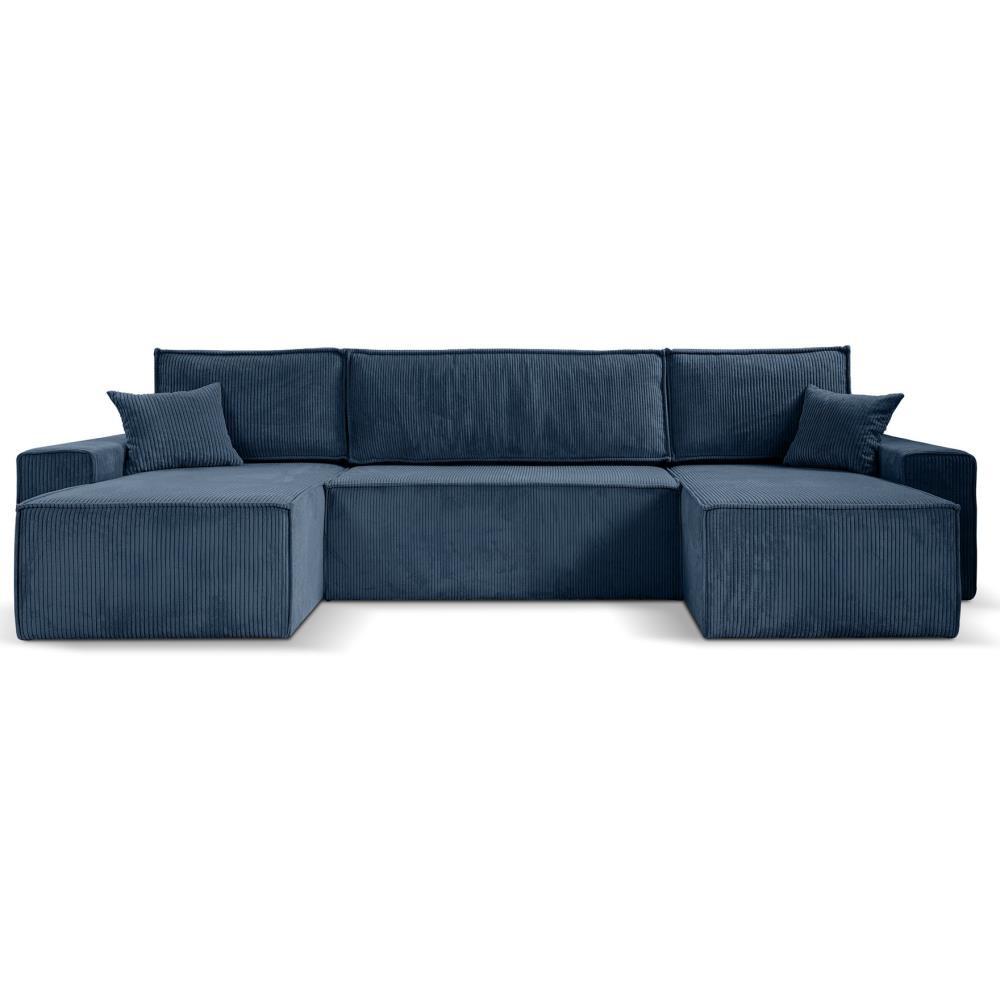 WOHNLANDSCHAFT Hektor U mit Schlaffunktion dunkelblau - Schwarz/Dunkelblau, Kunststoff/Textil (377/94/152cm) - Beautysofa