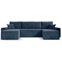 WOHNLANDSCHAFT Hektor U mit Schlaffunktion dunkelblau - Schwarz/Dunkelblau, Kunststoff/Textil (377/94/152cm) - Beautysofa