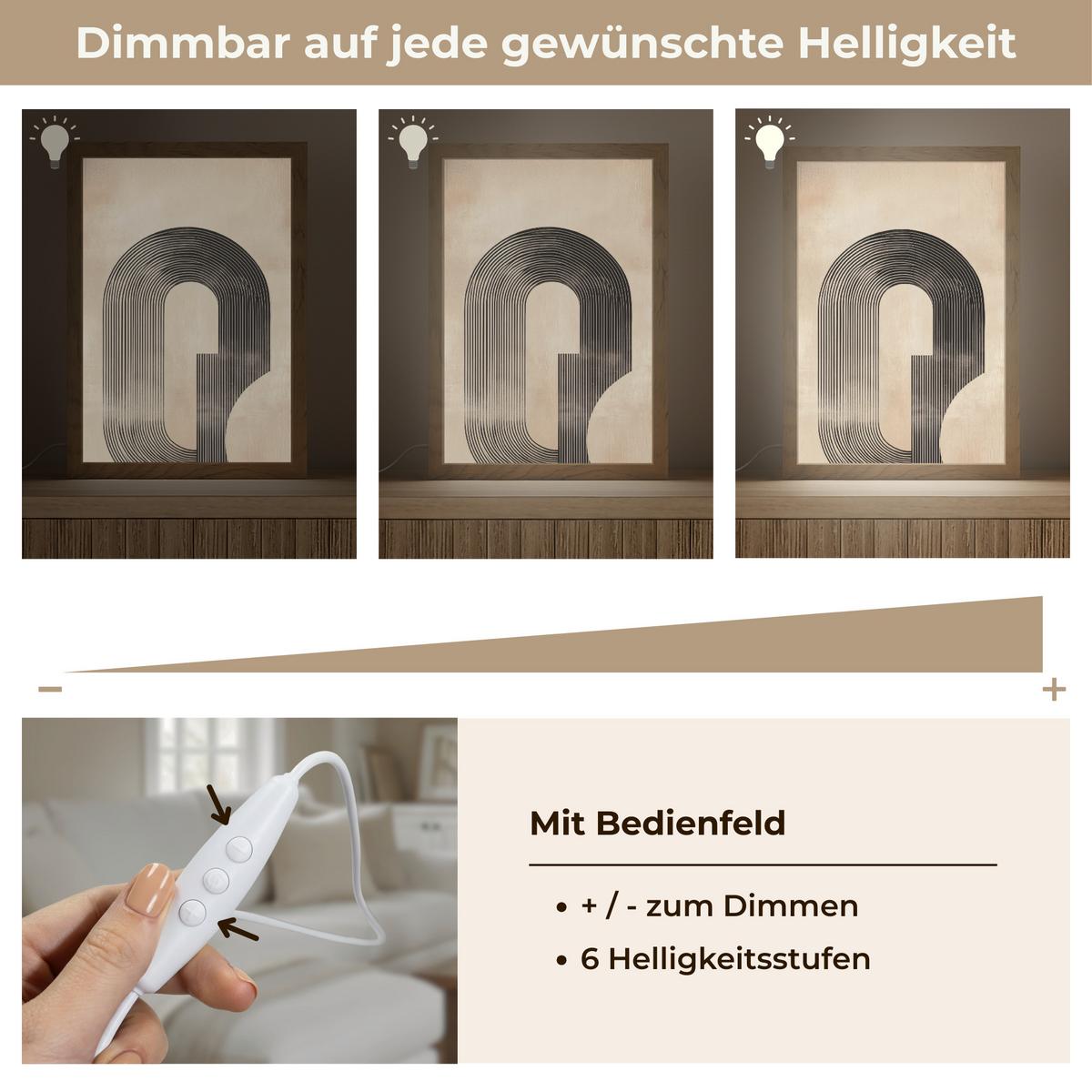 WANDLEUCHTE Schleife - Streifen - Minimalistisch - Schwarz 20x30 cm - Beige, Holzwerkstoff (20/30/8cm) - OnlyWow